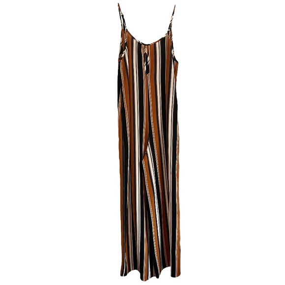 Ambiance Apparel Forever 21 Orange Black White Stripes Spaghetti Straps Jumpsuit - Picture 3 of 4